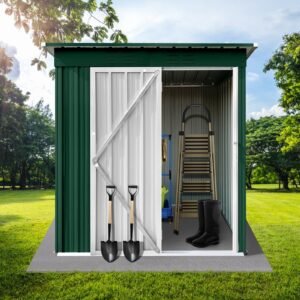 5x4 FT Outdoor Storage Shed, Metal Tool Sheds Heavy Duty Storage House with Lockable Doors & Air Vent for Backyard Patio Lawn to Store Bikes, Tools, Lawnmowers, Green&White