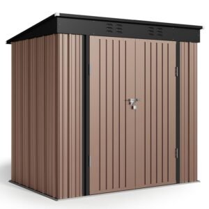 6' x 4' Outdoor Storage Shed, Lofka Garden Metal Shed with Base Frame for Backyard, Patio, Lawn, Brown