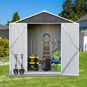 6' x 4' Outdoor Storage Shed, Metal Garden Shed with Lockable Doors, Tools Storage Shed for Backyard, Patio, Lawn, D9093