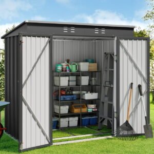 6' x 4' Outdoor Storage Shed, Metal Garden Tool Storage Shed with Double Lockable Doors, Gray