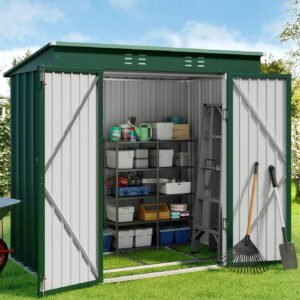 6' x 4' Outdoor Storage Shed, Metal Garden Tool Storage Shed with Double Lockable Doors, Green
