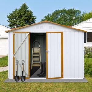 6x8 FT Metal Garden Storage Shed - Spacious Outdoor Shed with Roof and Floor Foundations Weather-Resistant Metal Shed House